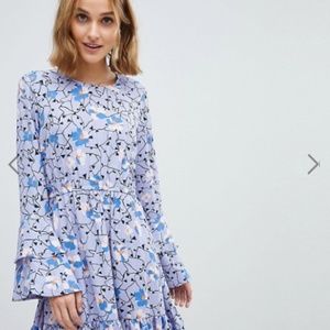 Vero Moda floral mini dress with ruffle sleeve